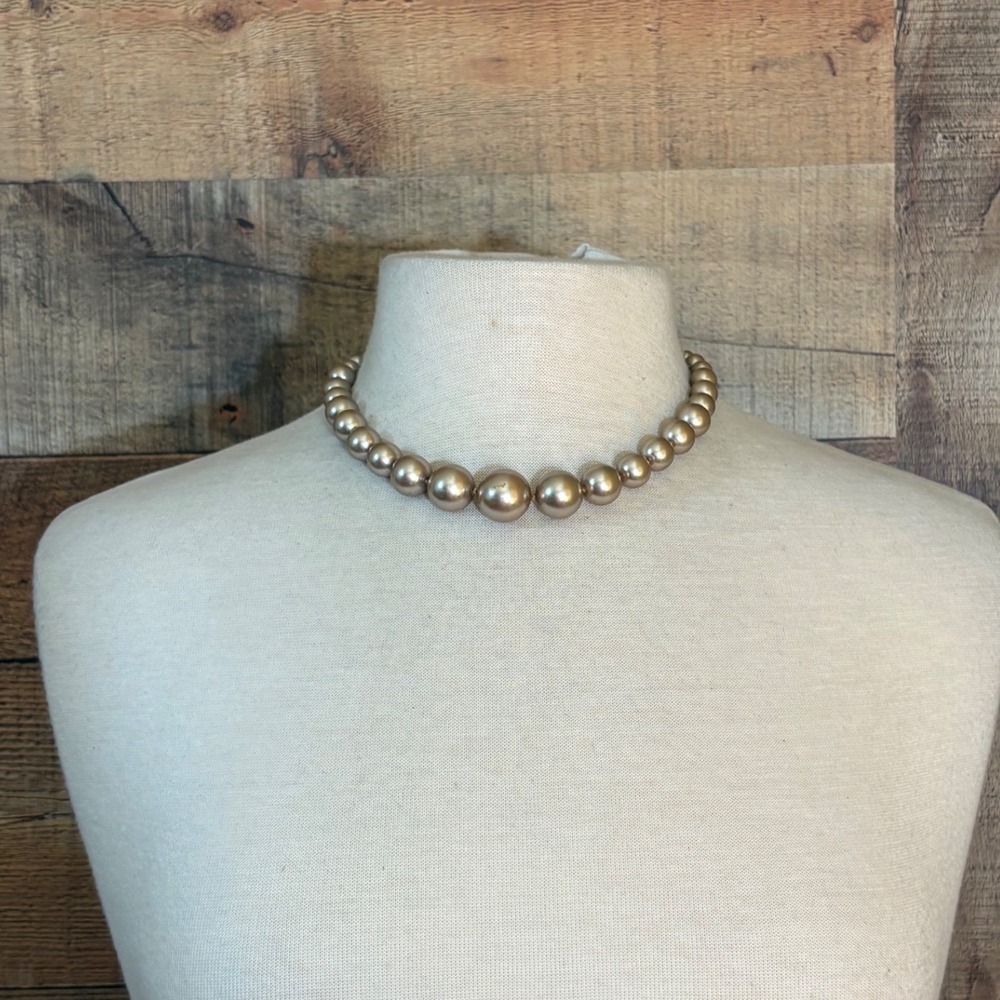 Graduated Faux Pearl Necklace Champagne Taupe Gold Tone Adjustable